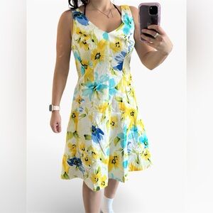 Lauren Ralph Lauren Yellow and Blue Floral Midi Dress